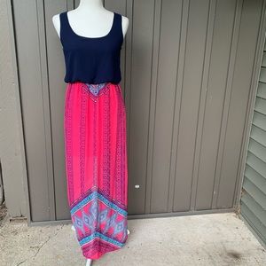 Beautiful Navy and Pink Maxi Dress